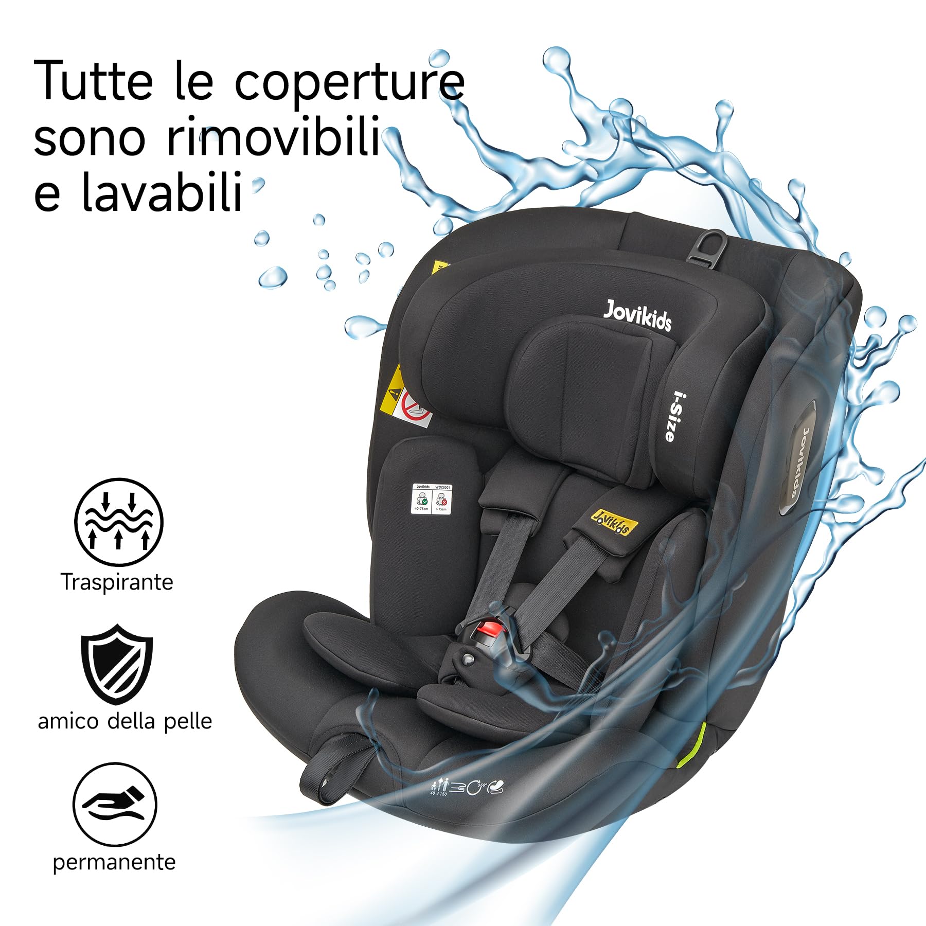 Jovikids i-Size 360° Girevole Seggiolino Auto 0-36 kg, Seggiolino Isofix Top Tether, ECE R129/E4 40-150cm dalla Nascita a Circa 12 anni