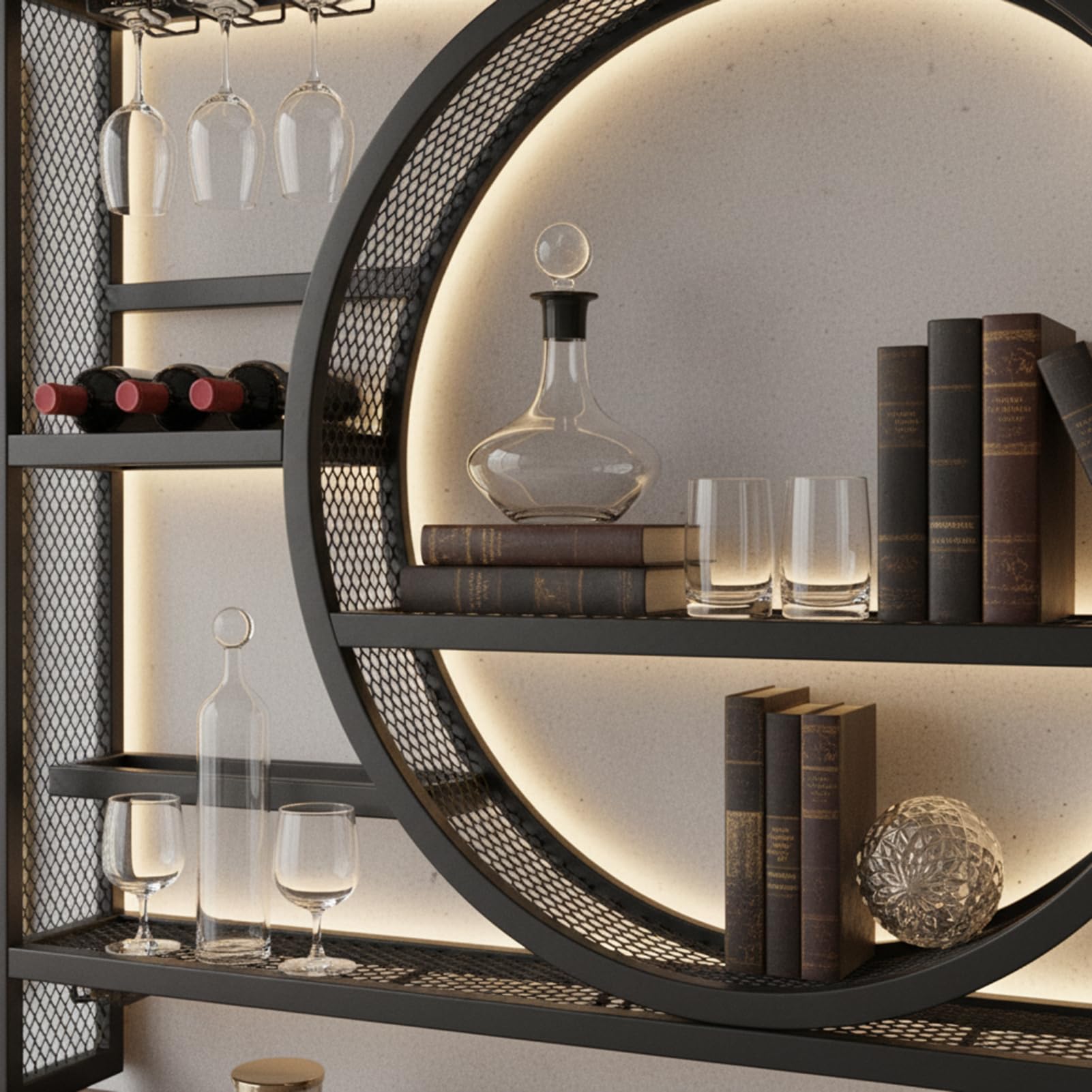 Weinregal Wand Metall, Bar Regal mit Weingläserhalter - Modernes Weinflaschenregal für Küche, Esszimmer, Home Bar und Restaurant, Wandmontage (Schwarz, 140cm)