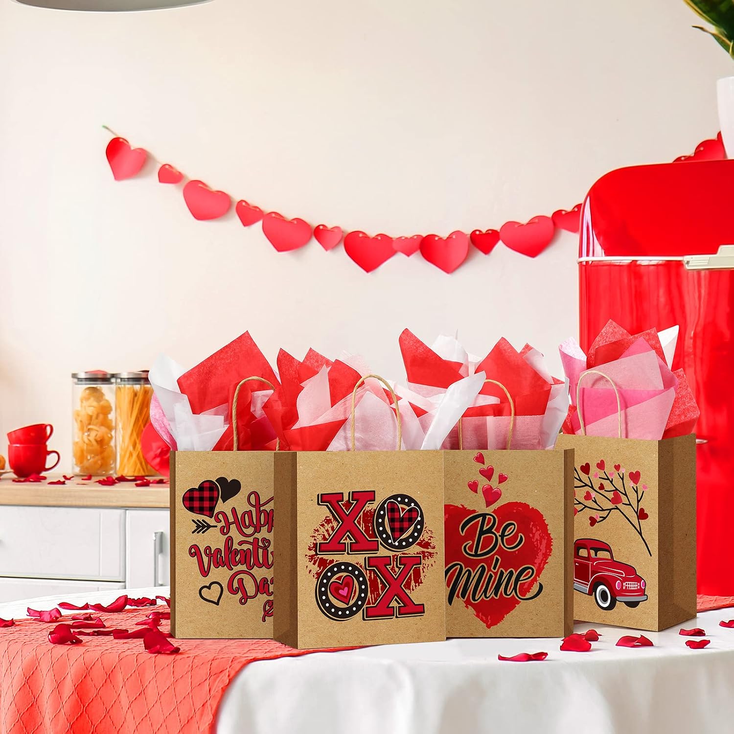Funrous 36 Pack Valentine's Day Paper Gift Bags with Handle Valentines Candy Bags, Goodie Bags Valentine's Day Party Favors for Funny Gift Exchange Novelty Giving Wrapping