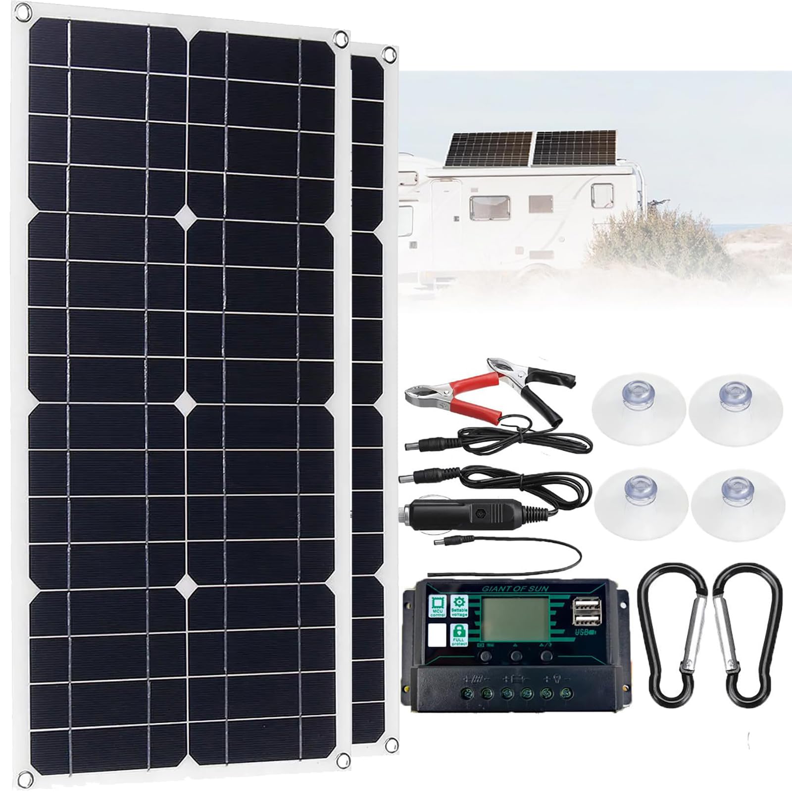 Kit De Panel Solar De 250 W/500 W, Paneles Solares Monocristalinos (Controlador 10-30 A), USB Dual, Carga De Batería De 5 V/12 V, para Acampar, Navegar (540 X 280 Mm),10A,500W