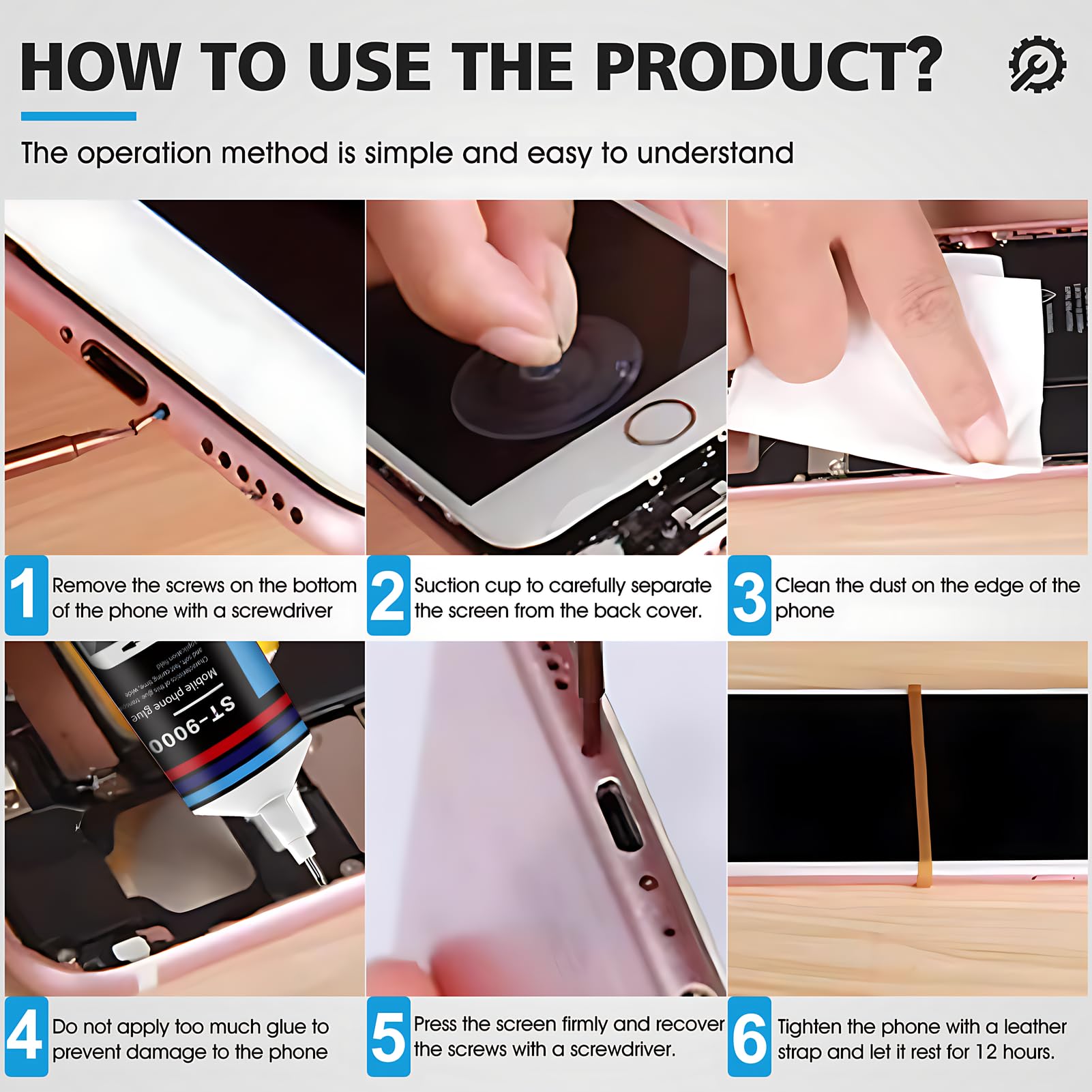 Colla per Cellulari, Colla per Display Smartphone, colla display smartphone per Riparazione di Smartphone, Tablet e Altri Prodotti Elettronici, Nero, 110ML