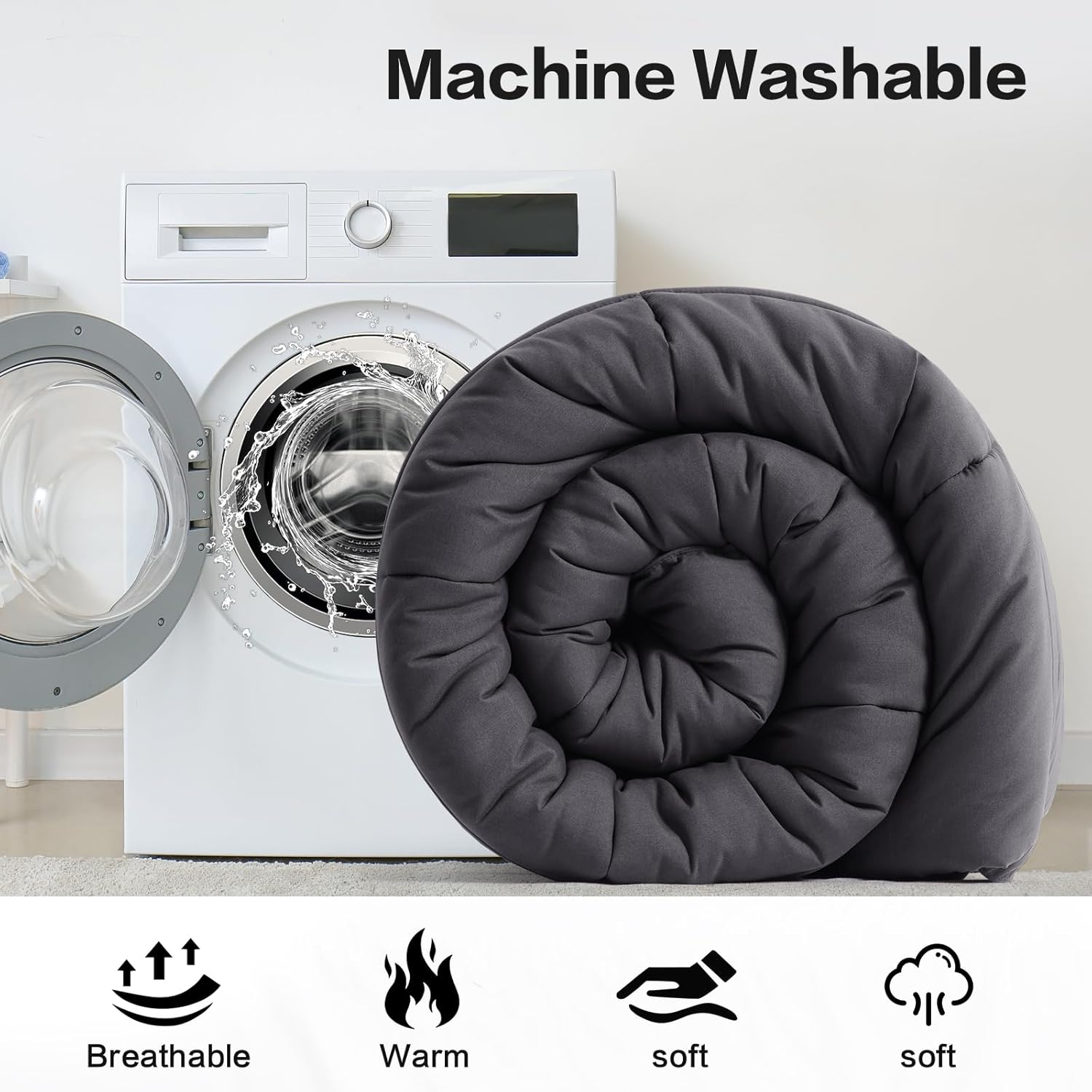 COHOME Queen Size Comforter - Down Alternative Duvet Insert with Anti-Clump Tech & 8 Tabs, All-Season Reversible Luxury Hotel Bedding - Gifts for Women/Men, Dark Grey 88''x88''