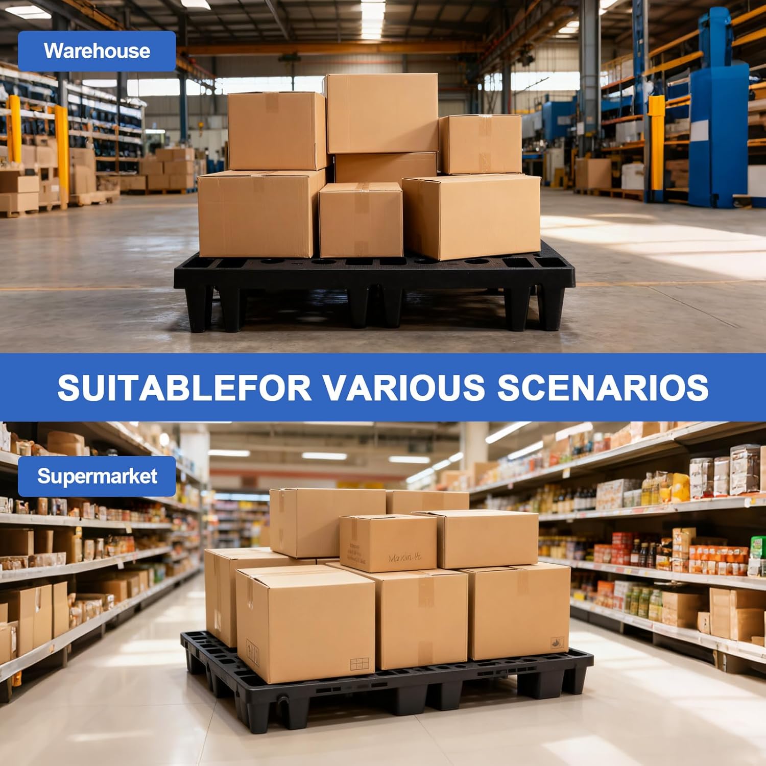 ZJS Plastic Pallets, Nestable Polyethylene Pallet with Breathable Grids Lightweight Waterproof Plastic Pallet for Basement Storage Indoor Outdoor Supermarket Warehouse (6 Pcs 19.6 x 11.8 x 3.9Inch)