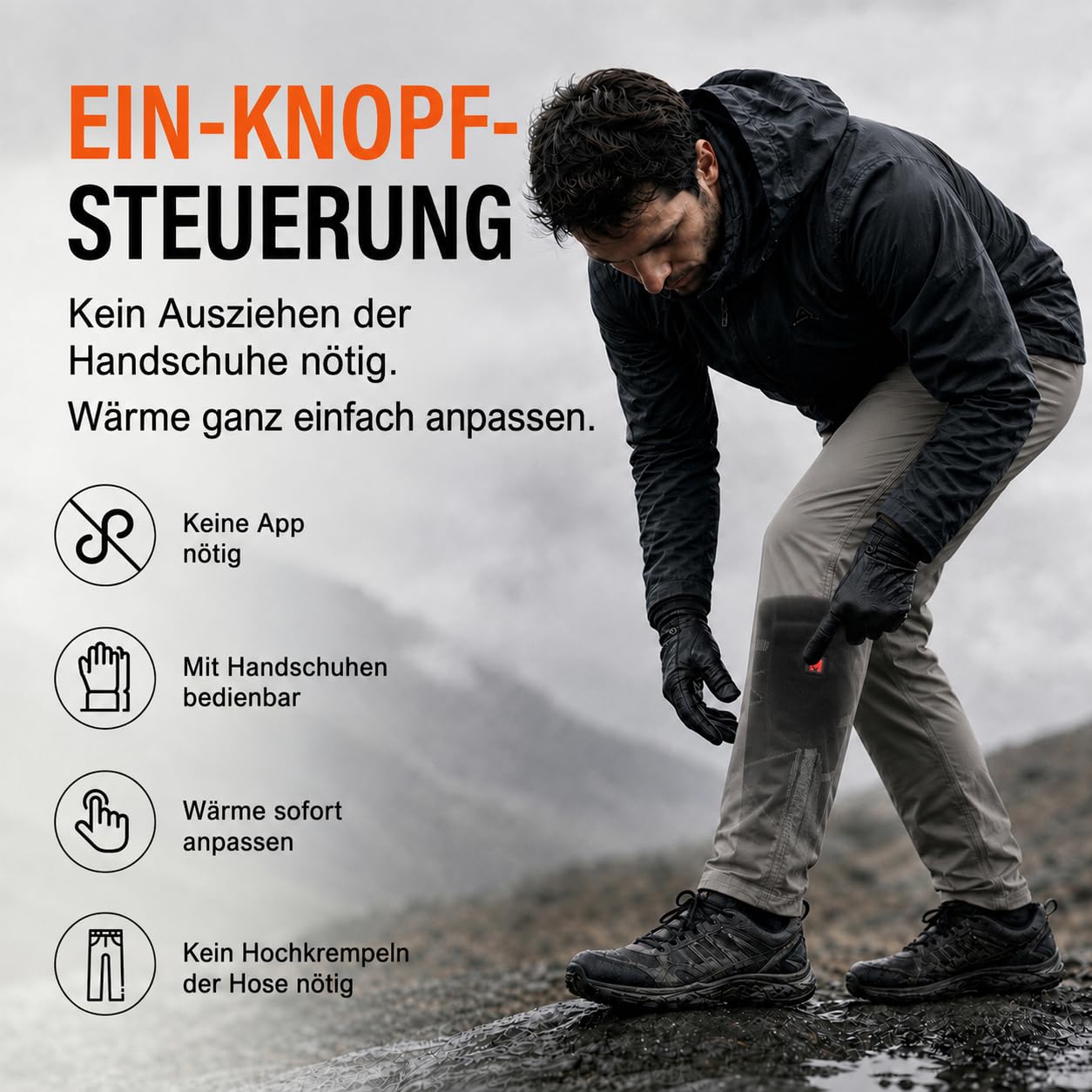 Beheizbare Socken für Herren Damen mit 6000mAh Akku | 6000 mAh Akku, bis zu 8,5 Stunden, 3 Heizstufen, volle Sohlenheizung