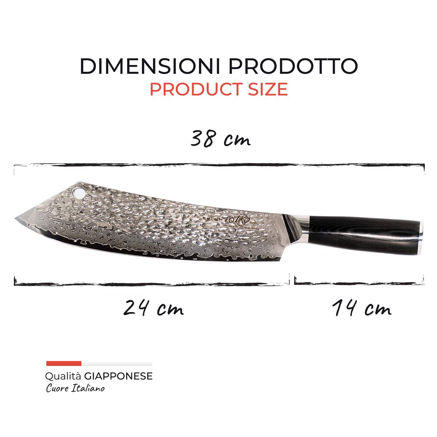 Japan Knives, Coltello da Cucina Giapponese Professionale per Carne, Barbecue SCIMITARRA Special MARTELLATO Musashi Lama 24 CM - 10 inch - Scatola a Chiusura Magnetica Inclusa