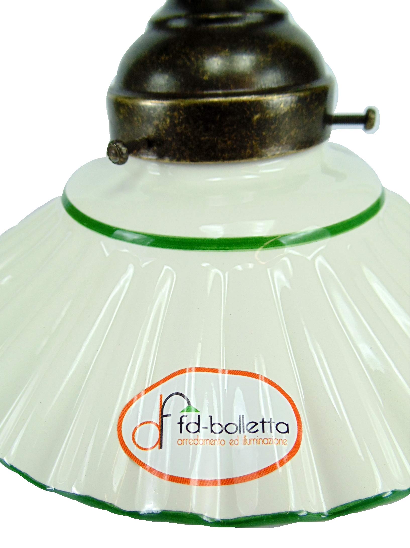 Lampadario sospensione,lampada ottone da soffitto,paralume ceramica bordo verde,illuminazione per interni l1046 Misure:H 70cm,Ø vetro 19cm