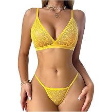 OYOANGLE Womens Floral Lace 2 Piece Lingerie Set Sheer Bra and Panty Set