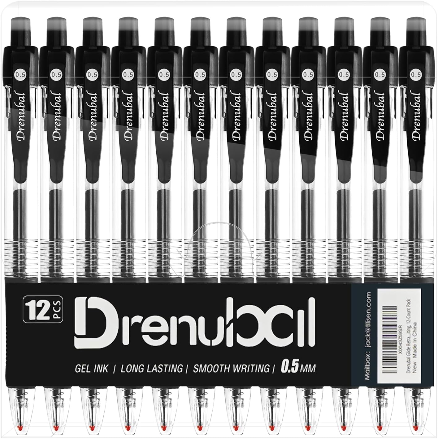 Black Glide Retractable Ball Pens, Medium Point (0.5mm), Comfortable Rubber Grip For Writing, 48-Count Pack