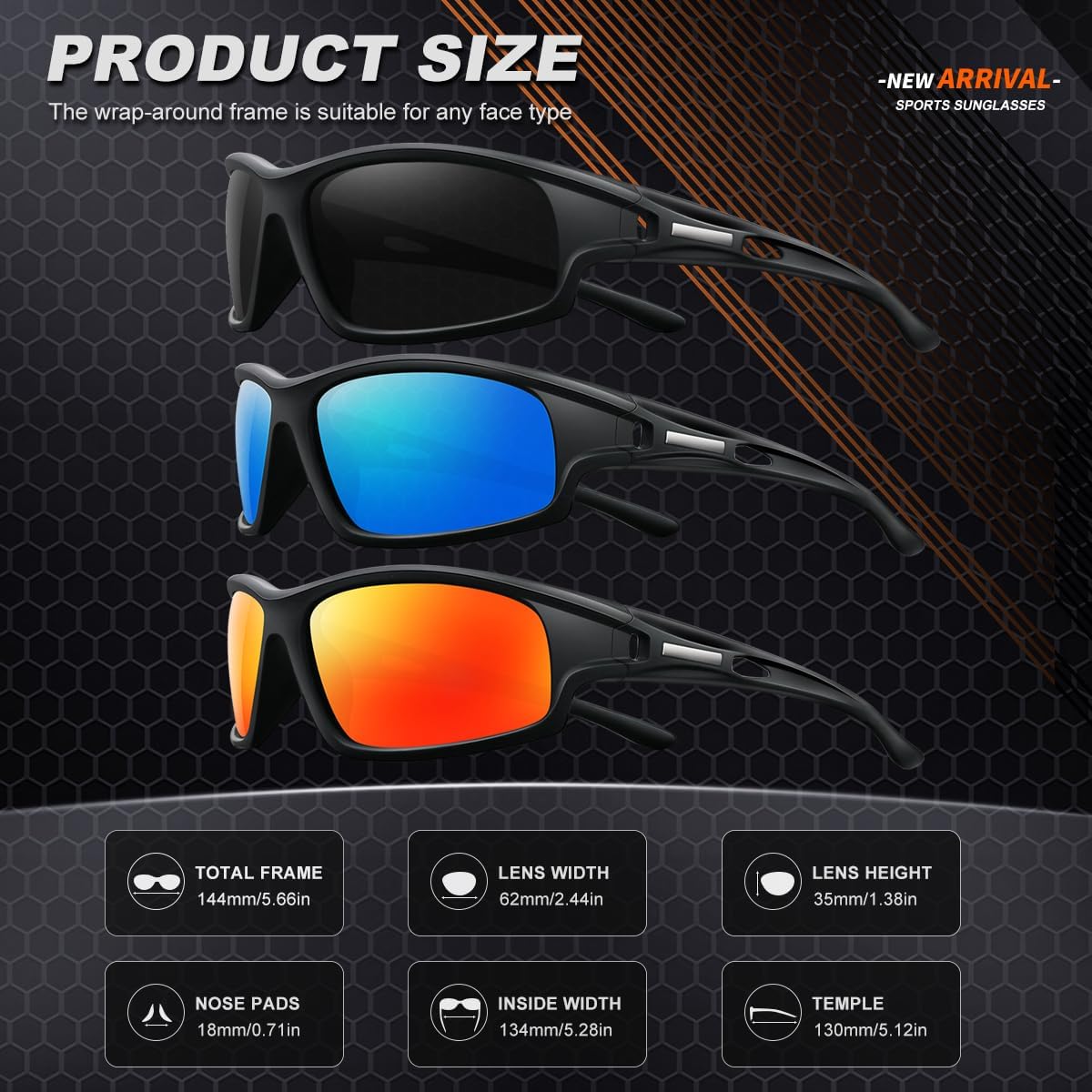 3PACK Polarized Sports Sunglasses for Men Driving Golf Fishing Running Sun Glasses UV400 Protection - Image 3