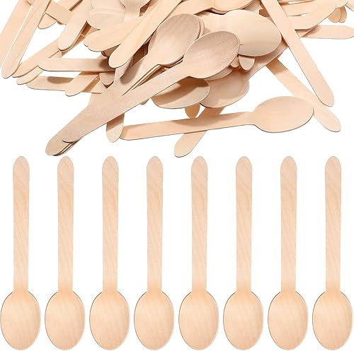 Zubebe Paquete de 500 cucharas de madera desechables de 6.3 pulgadas, cucharas de madera lisas para comer sopa, café, chocolate, helado, pastel,
