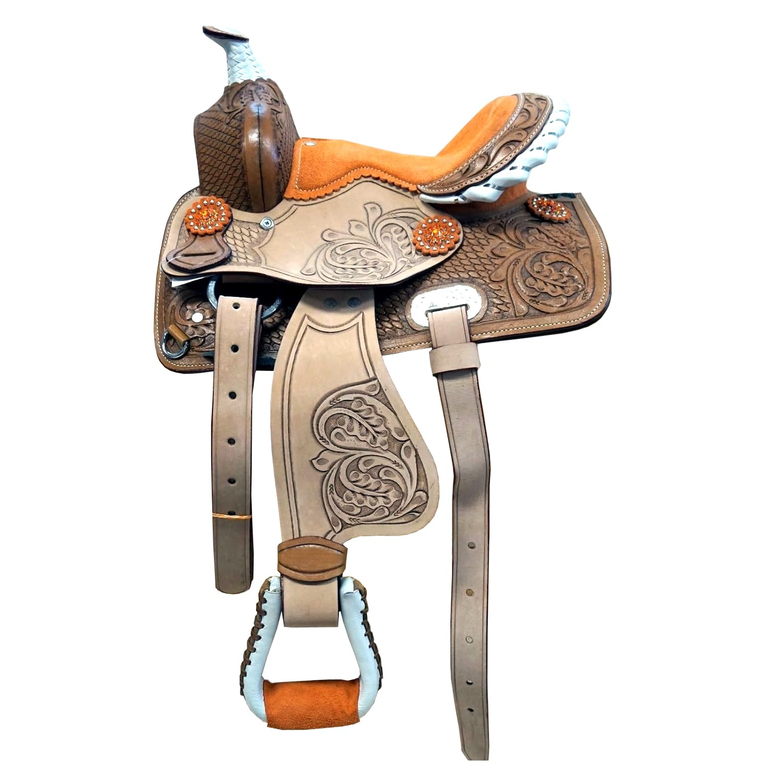 Western, mini sella in miniatura per cavallo, set da 20,3 cm, per bambini, giovani, bambini, con testiera, collare al seno, redini KIDS-036