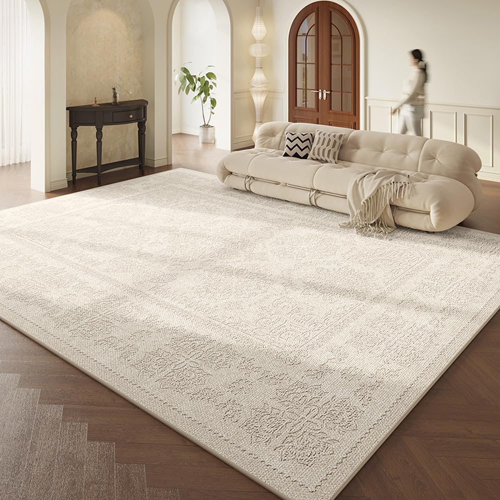 Canapé haut de gamme grand salon avec tapis antidérapant épais style crème français