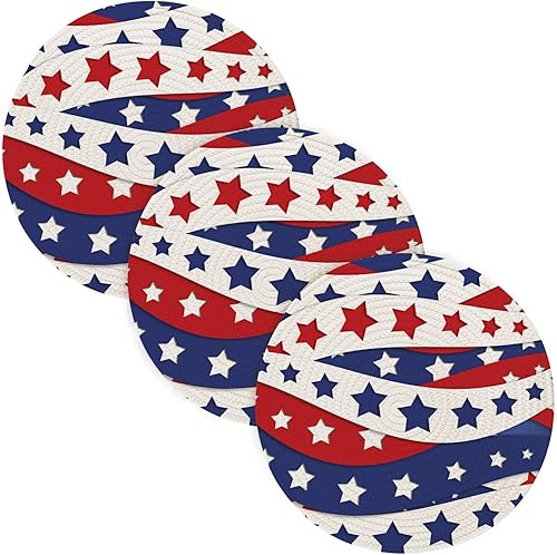 Salvamanteles de microondas con diseño de estrellas y rayas, color rojo, 3 piezas, resistente al calor, para platos calientes, para tetera,