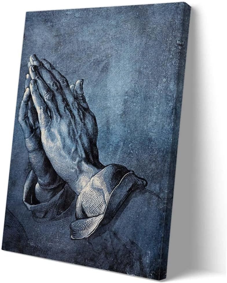 Praying Hands Wall Art Prayer Poster Vintage Famous Painting Framed Wall Hanging Picture Wall Art Renaissance Posters For Home Decor Framed 12.00" x 18.00"