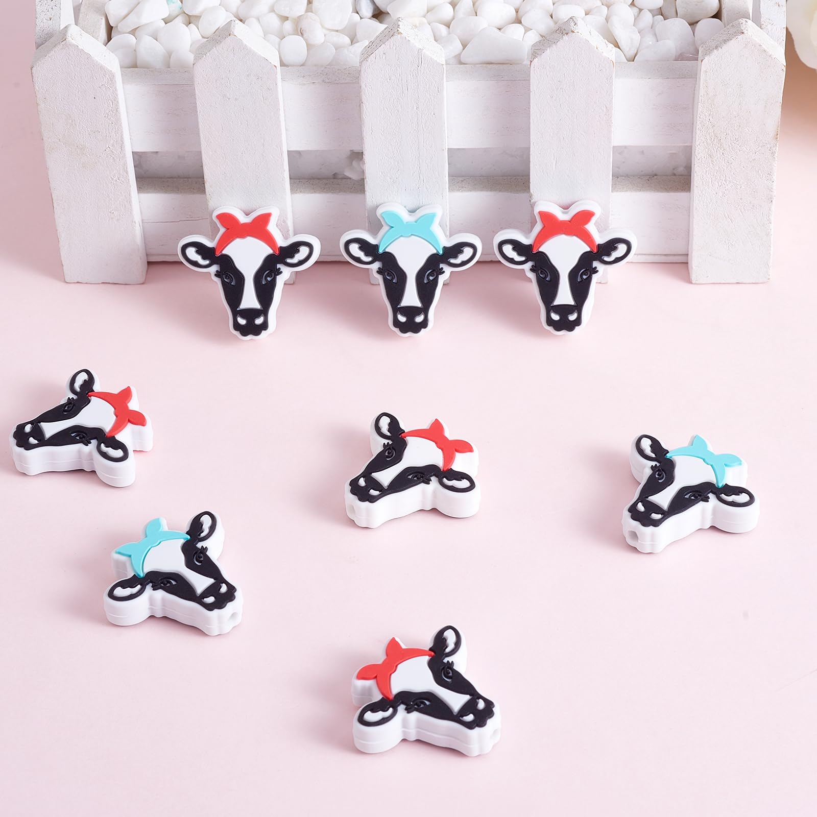 WEWAYSMILE 10pcs Silicone Round Beads Making Kit, Silicone Beads Bulk, Round Silicone Beads, for Jewelry Crafts Necklace Garland Bracelet (Cow Head) - Image 3