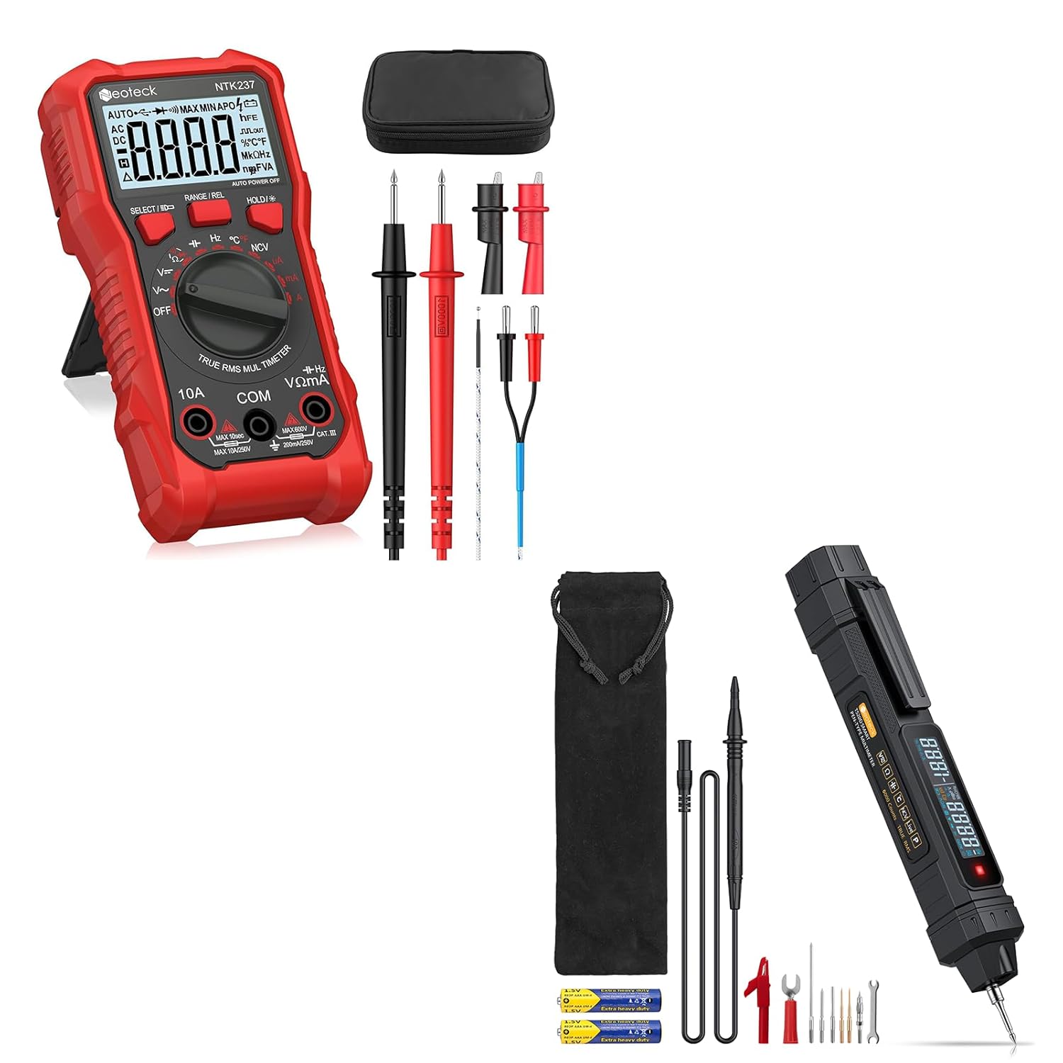 Neoteck Professional Electrical Kit: 2000 Counts Digital Multimeter & 6000 Counts 3-in-1 Pen Multimeter with Phase Sequence Detection, NCV, LCD Display, AC/DC Voltage, Current, Resistance, Continuity