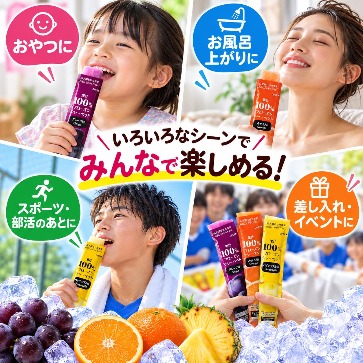 Amazon.co.jp: リボン 果汁100％ フローズンシャーベット 3種 27本入り