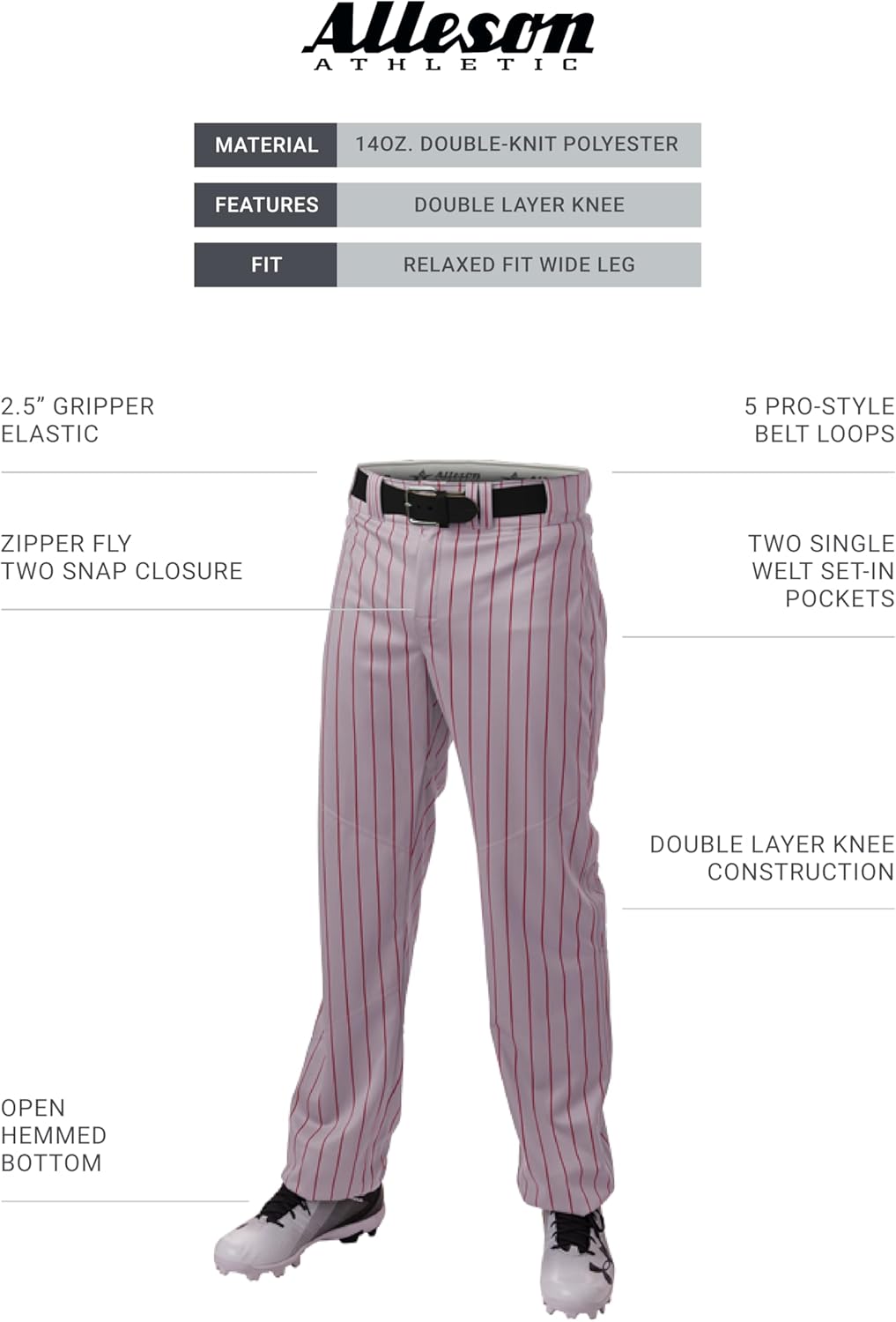 Alleson Ahtletic Badger Sports 655WPNY - Crush Pinstripe Pant - L - GY/RD Grey/Red
