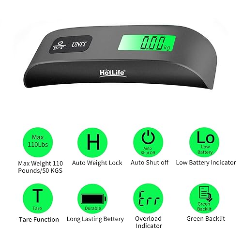 Miniatura 2 de HotLife Báscula colgante digital con retroiluminación para equipaje y báscula portátil para viajes, báscula de peso de maleta con pintura de goma,