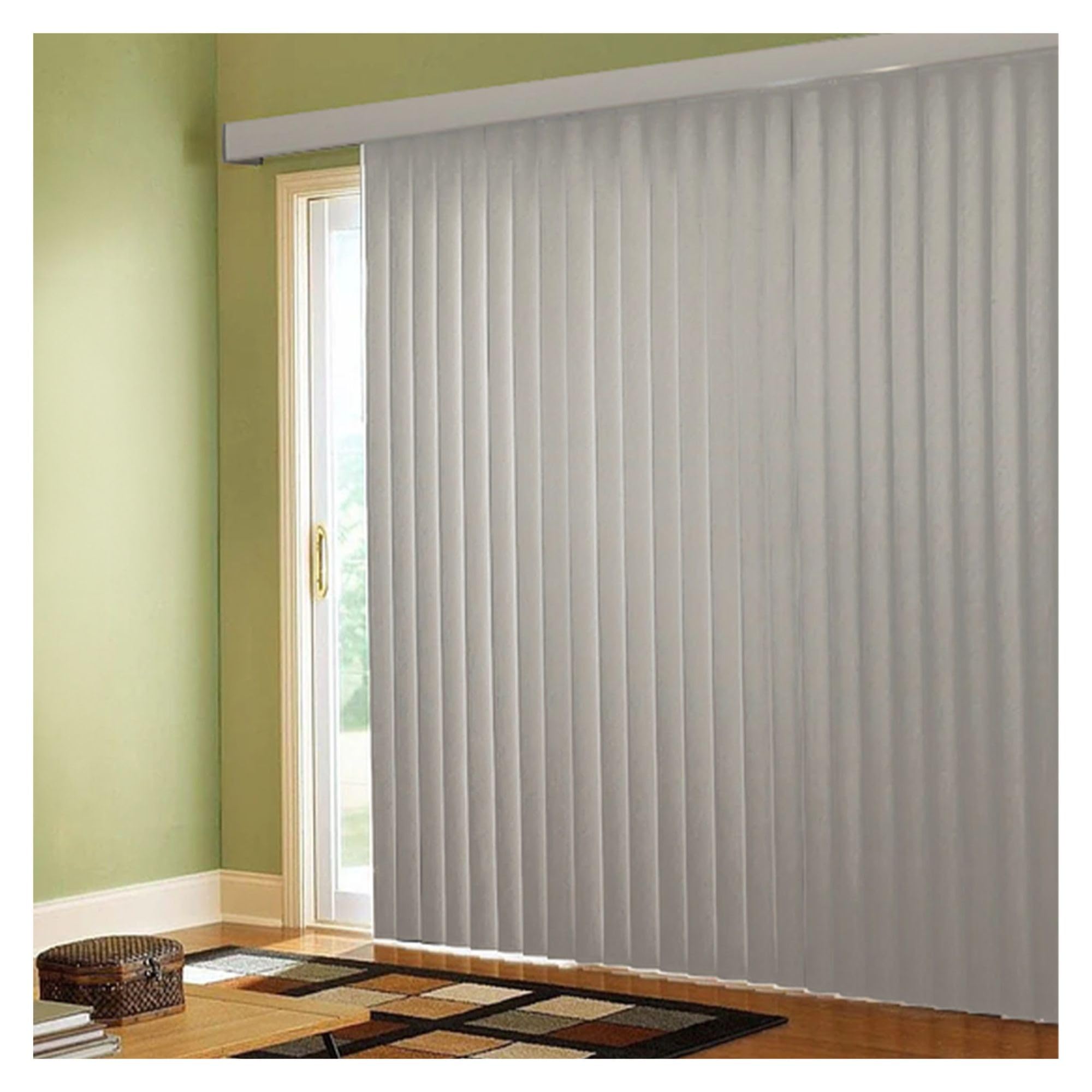 BlindDen - Vinyl Vertical Window Blinds for Home - Vertical Blinds for Sliding Glass Doors - Havana Sandstone, 58" Wide x 60" Long Cordless