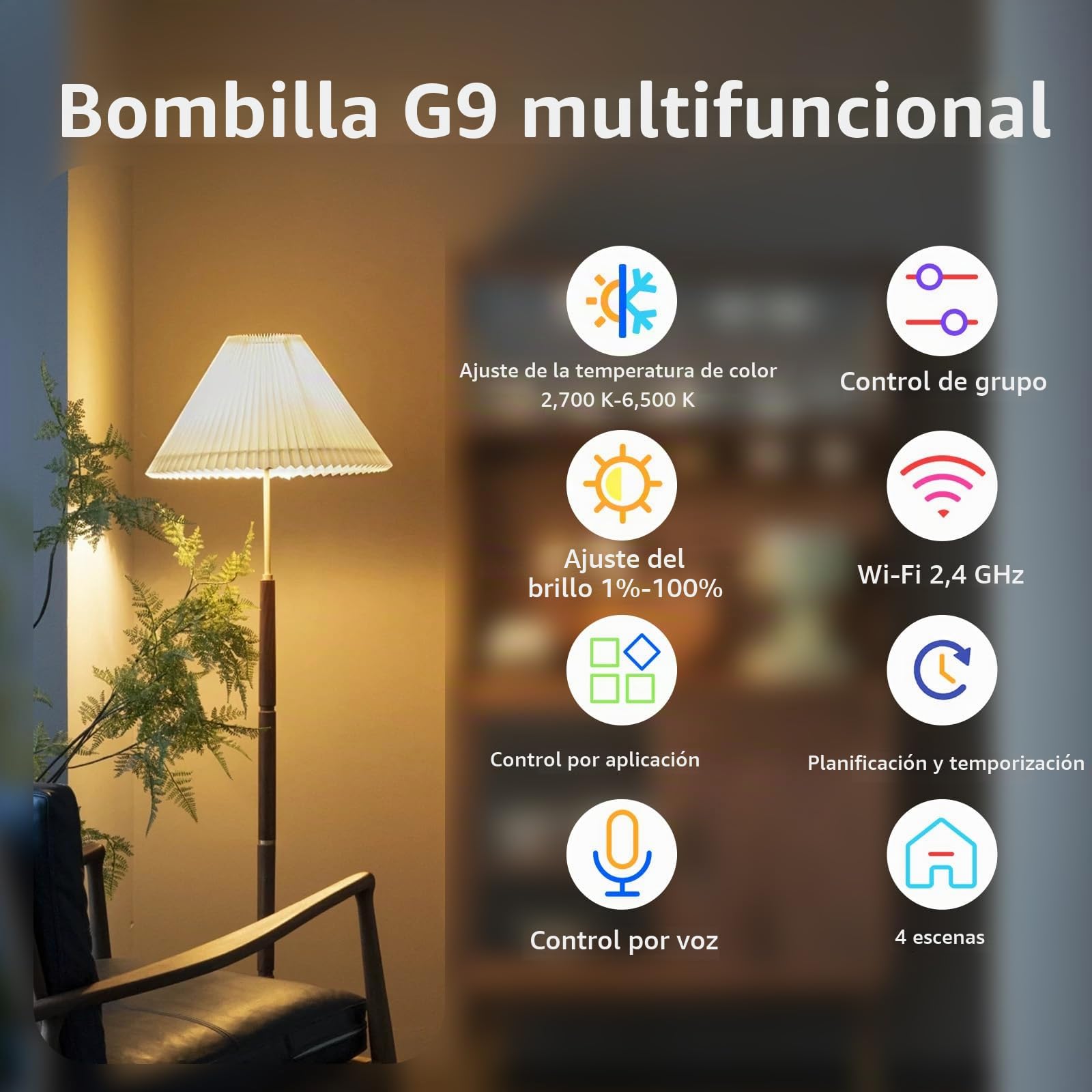 Bombillas LED G9 inteligentes Wi-Fi,Compatible con Alexa /Google Home,AC 230V regulable sin escalonamiento,2700K-6500K,Brillo ajustable 1%-100%,0.4-4W,40LM-400LM,Función de temporizador,Pack de 3