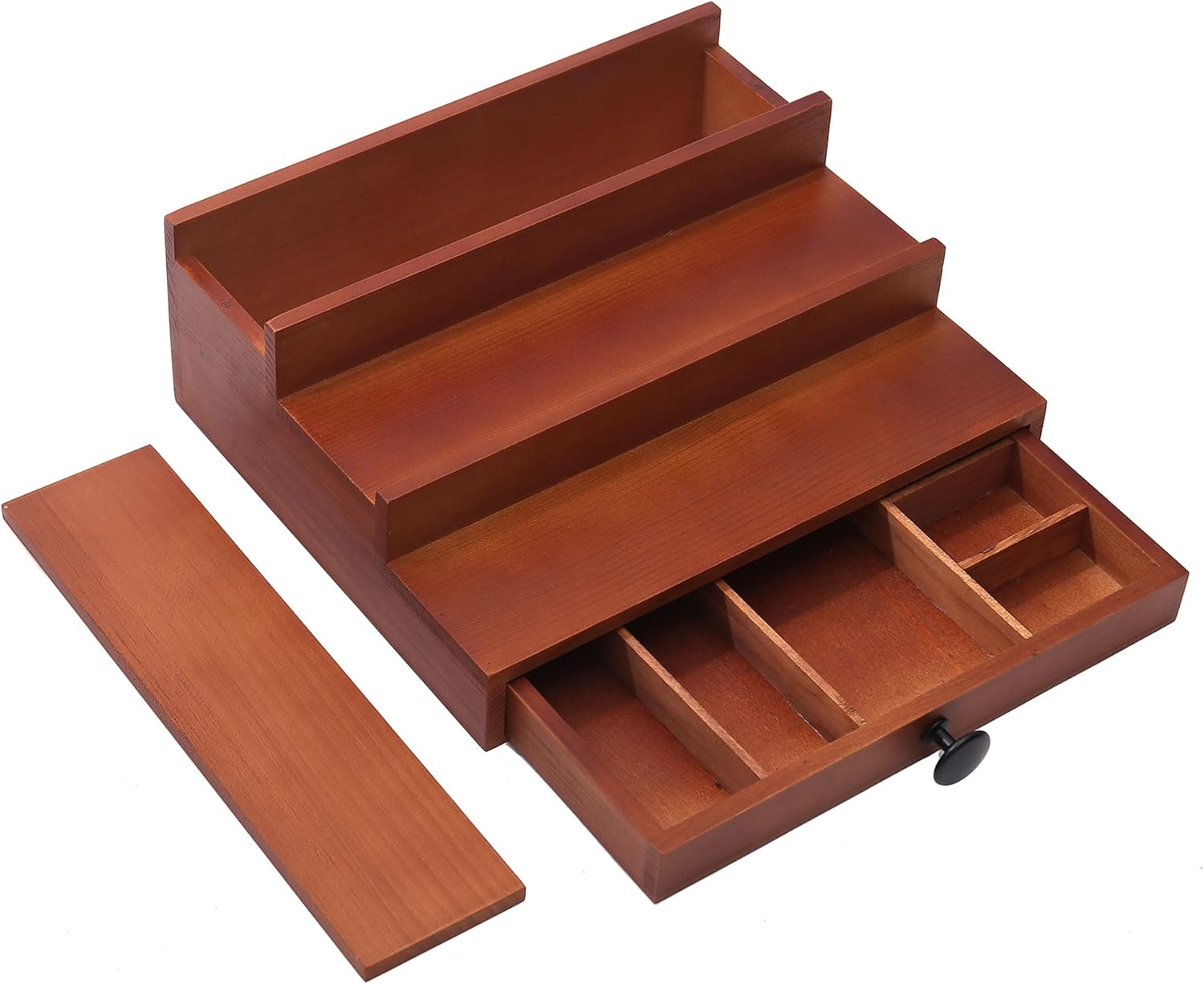 3段 ケルンオーガナイザー 男性用 - 木製ウォールナット香水ディスプレイスタンド 引き出しと隠しコンパートメント付き メンズケルン