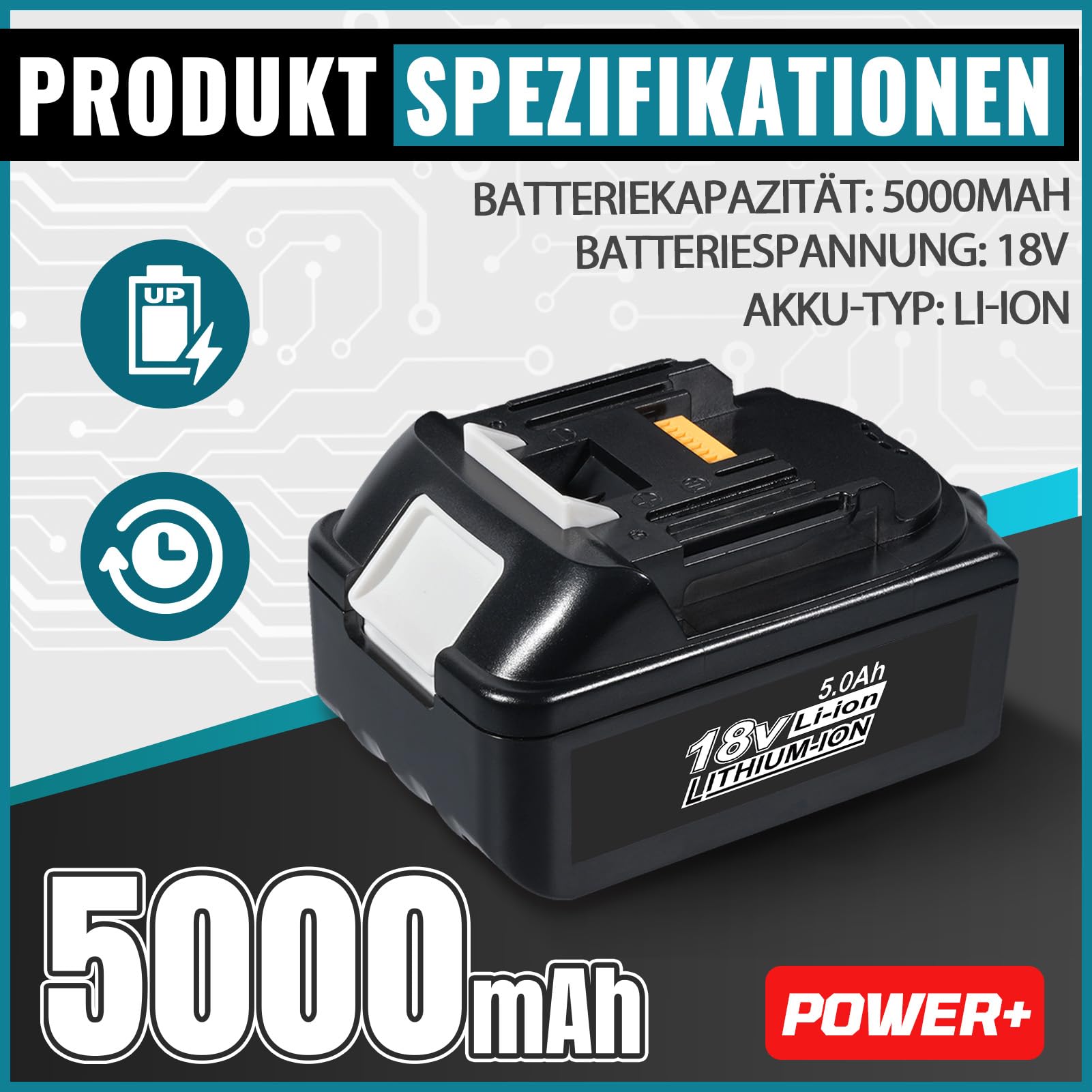 Exmate 18V 5.0Ah Li-Ion Ersatzakku für Makita BL1830 LXT400 BL1850