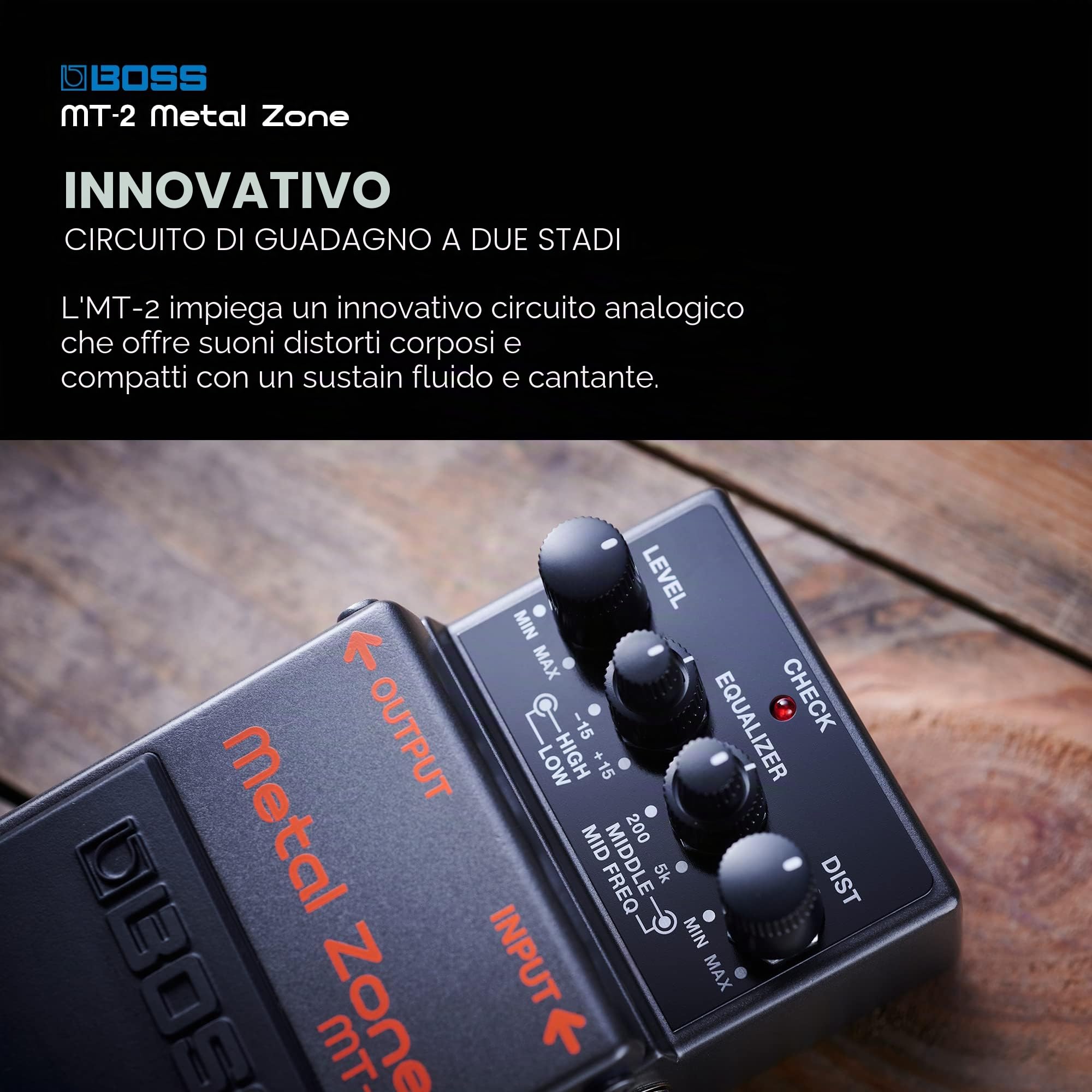 BOSS MT-2 Pedale Effetti Classic Metal Zone | Distorsione High-Gain Leggendaria per Chitarra e Basso | Circuito di Gain a Due Stadi | EQ Attivo a Tre Bande