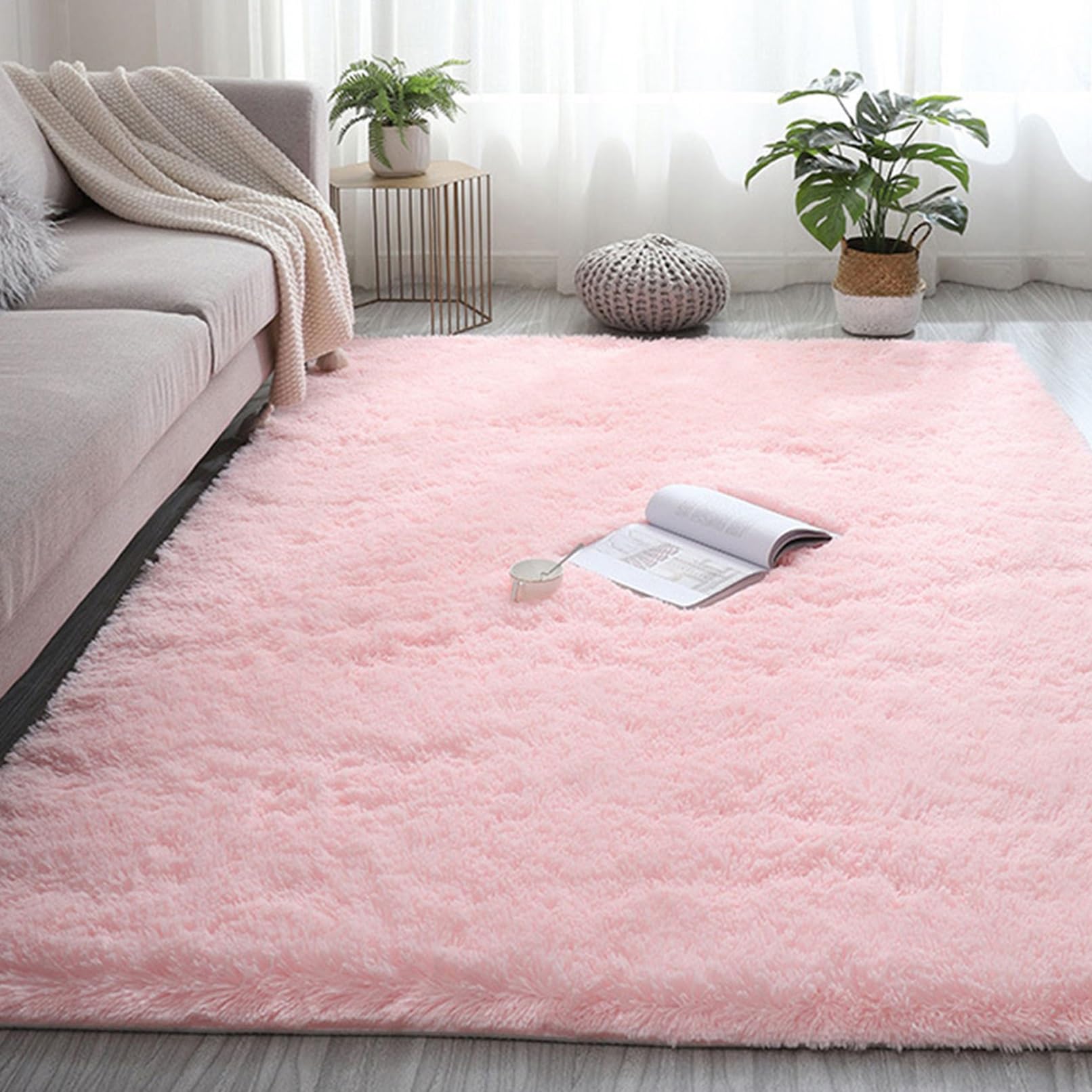 CHBIN Shaggy 120 x 210 cm Shaggy Rug Faux Fur Skid Soft Fluffy Rug Yoga Carpet Shaggy Thick Warm for Room Decor Kitchen Children Rooms Rugs, Pink