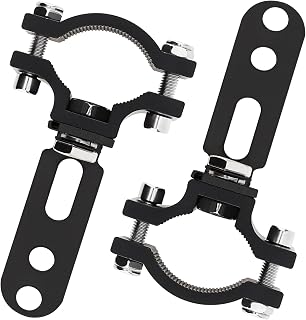 Light Bar Mounting Brackets, Aluminum Auxiliary Tube Clamps for Motorcycle | 0.72-1.06 in/18.5-27mm tubes. 360° Swivel vertical/horizontal adjustment.Fits handlebars/forks/bumpers/roll bars/roof racks.