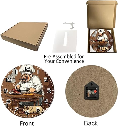 Miniatura 6 de Reloj de pared de chef de cocina divertido de 10 pulgadas, redondo, silencioso, sin tictac, reloj de pared a pilas para dormitorio, cocina, sala de