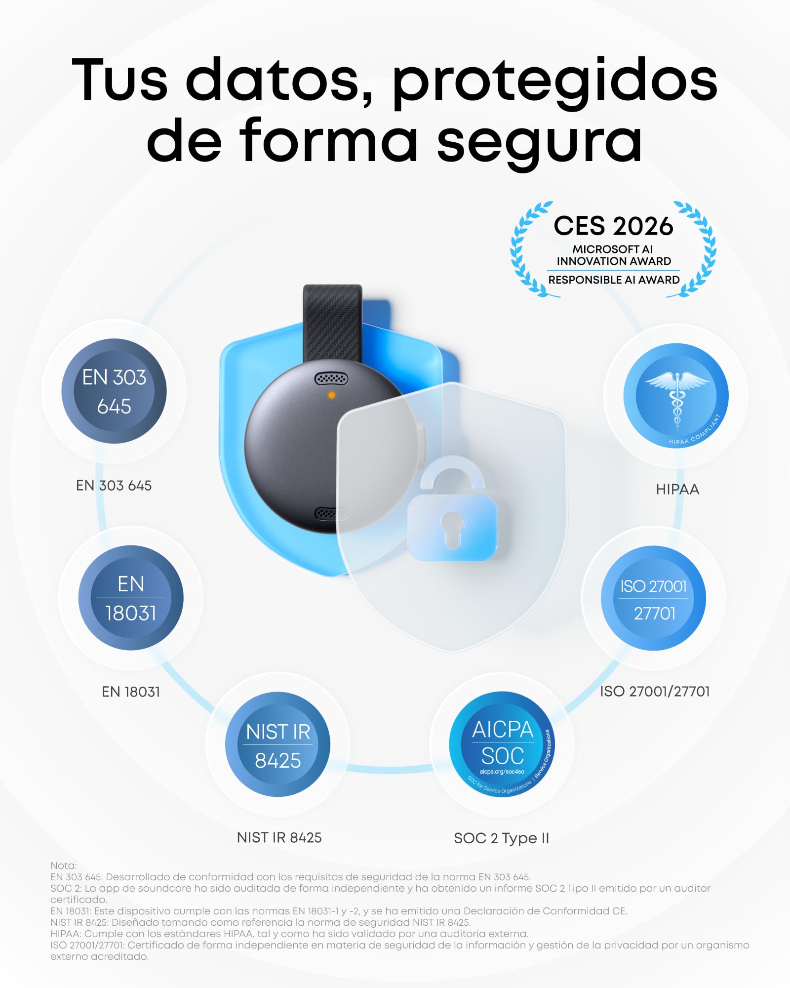 Soundcore Work AI Grabadora de Voz con Transcripción, 64 GB | Dispositivo para Tomar Notas, Resumen en App, 300 min/mes, Certificación MFi y más de 150 Idiomas