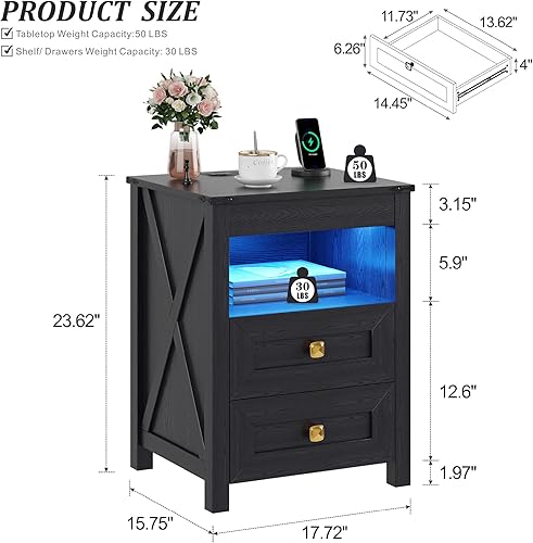 Miniatura 2 de Mesita de noche con estación de carga, mesita de noche inteligente para sofá con luces RGB de sensor humano, muebles de dormitorio modernos con