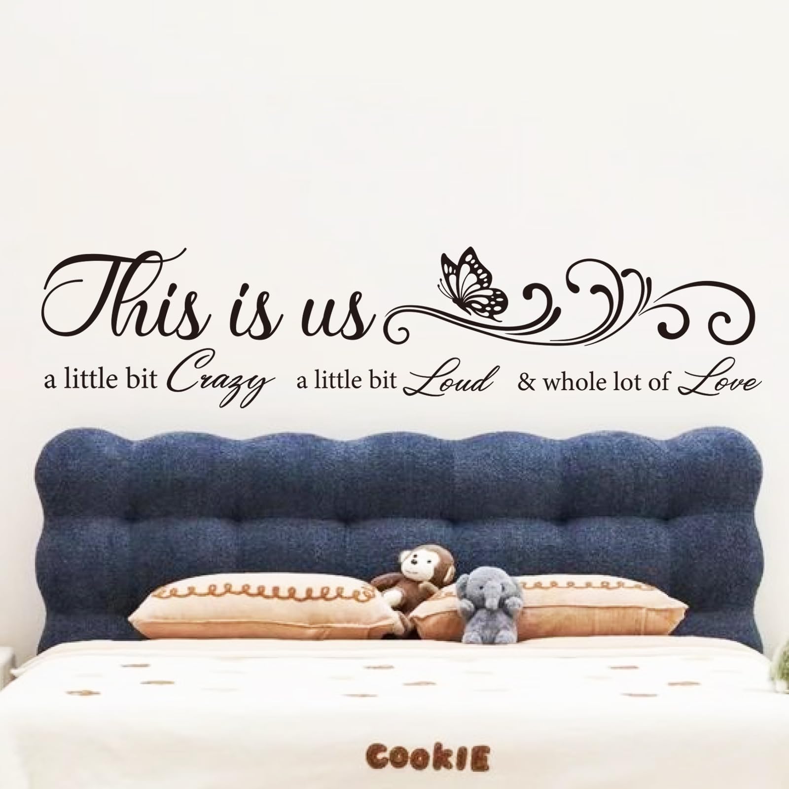 PLIGREAT Family Art Inspirational Quotes Wall Stickers This is us a Little Bit Crazy Saying Decals Removable Vinly Butterfly Stickers for Bedroom Living Room Kitchen Bathroom DIY Decor - Image 3