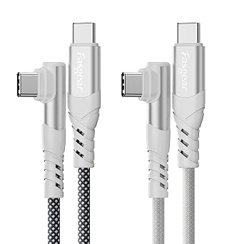 Fasgear 100W USB C to USB C Cable - 2 Pack 3ft USB 2.0 Type C to Type C PD Cable 5A Fast Charging Right Angle Compatible with i-Pad Pro 2022/2018|Chromebook Pixel|Sam-Sung Galaxy S22 Black/Grey