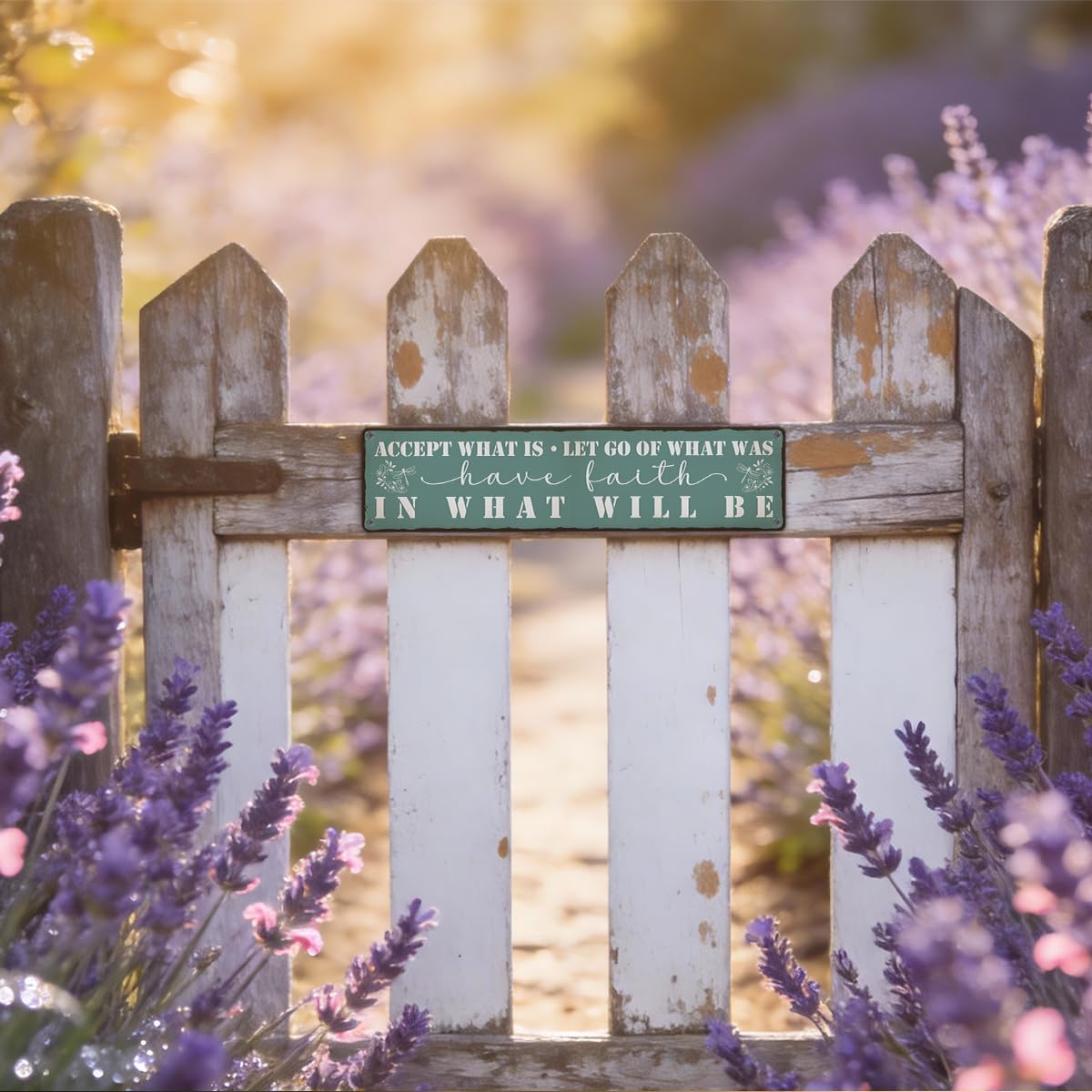 Garden Metal Tin Sign, Vintage Inspirational Quote Decor, Accept What Is Have Faith Wall Art, for Garden Yard Porch Fence, Rustic Outdoor Indoor Metal Sign, 15.7 x 3.9 Inches image 5