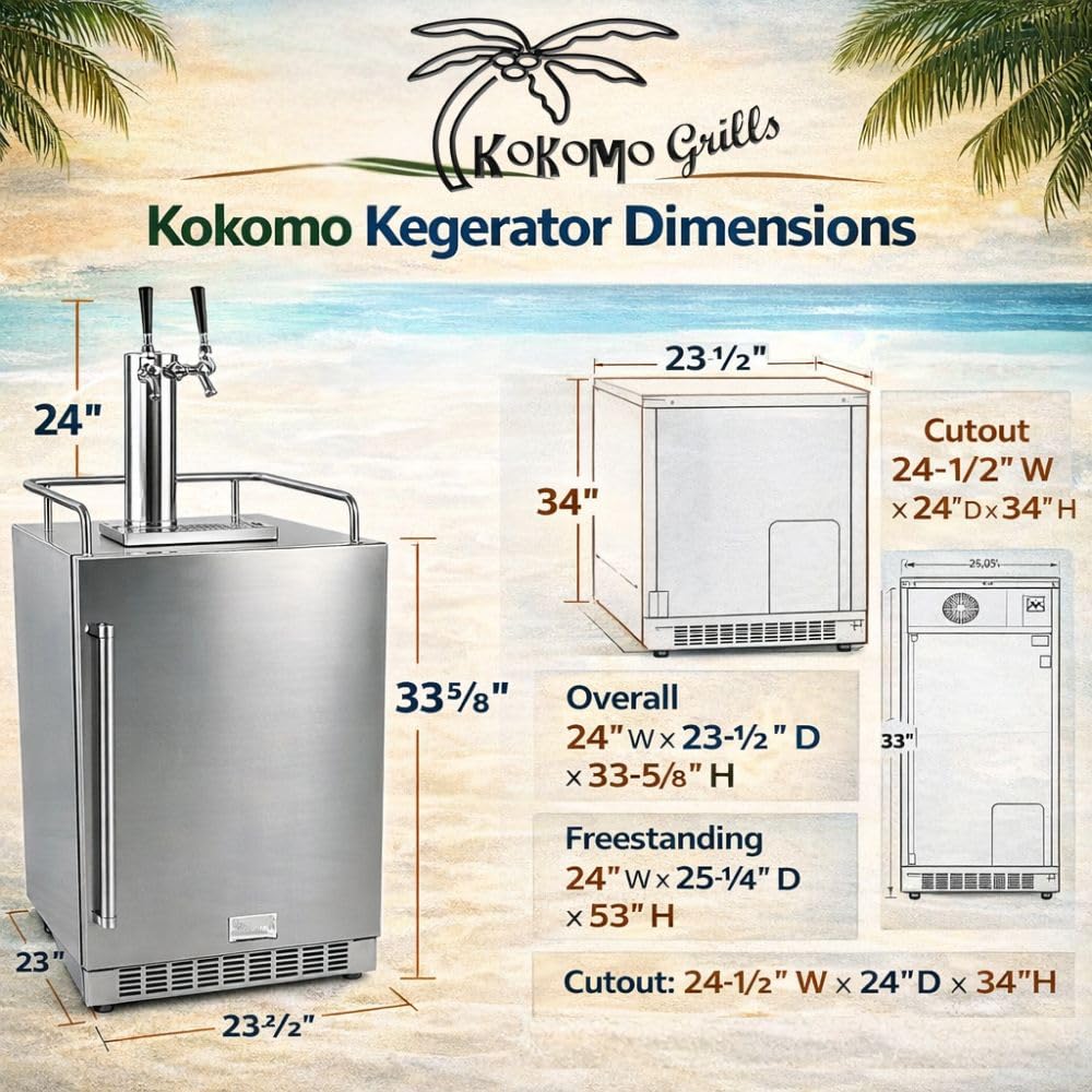 Kokomo Luxury 24 Inch Outdoor Kitchen Kegerator & Beverage Keg Beer Cooler - Freestanding And Built-In Stainless Steel Dual Tap Draft System Ready With Digital Temperature Control on Fridge.com - View 3