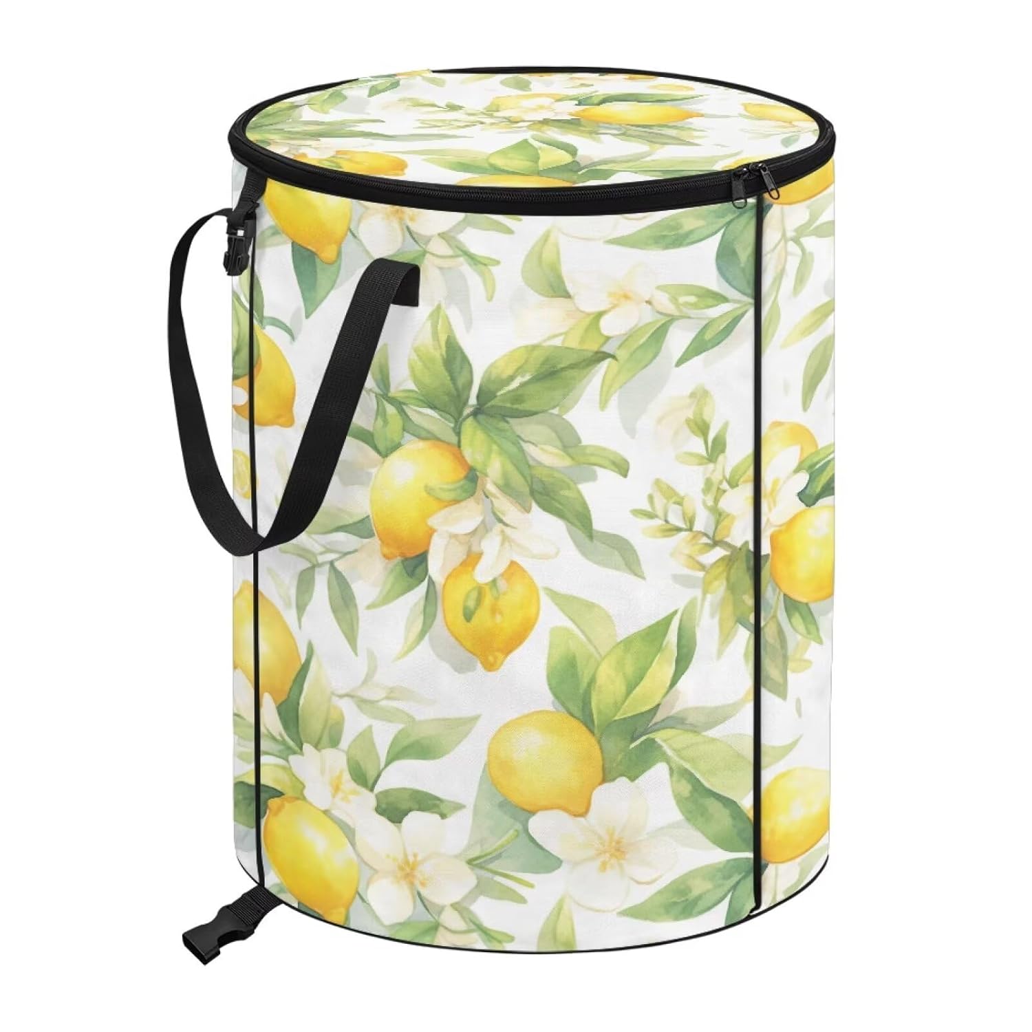 Collapsible Trash Can, 24 Gallons Camping Trash Can with Zippered Lid and Handle, Reusable Garbage Can for Outdoor Yard Waste Bags, Lemon