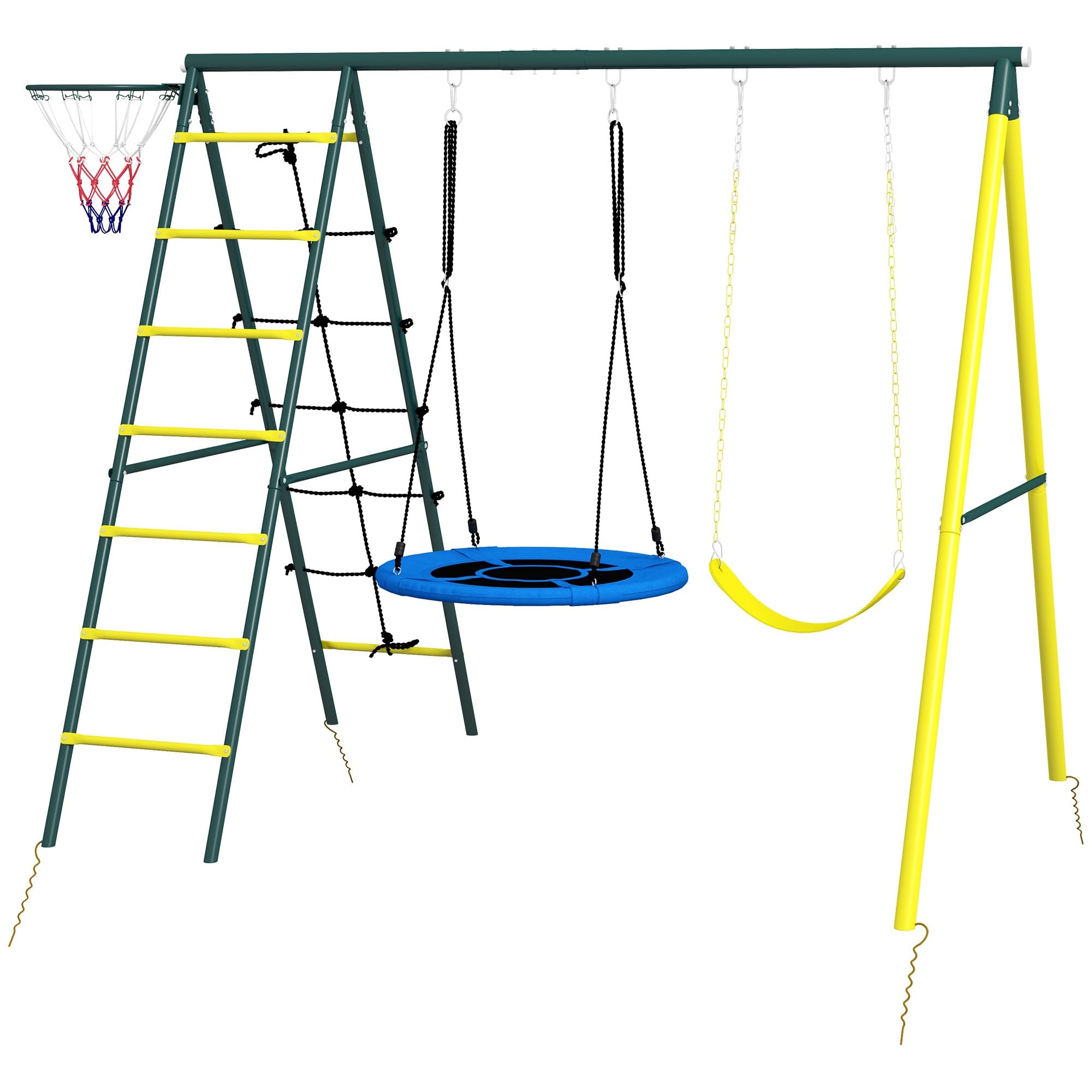 Outsunny Columpio Infantil 4 en 1 Exterior Nido Niños 3 a 8 Años Amarillo