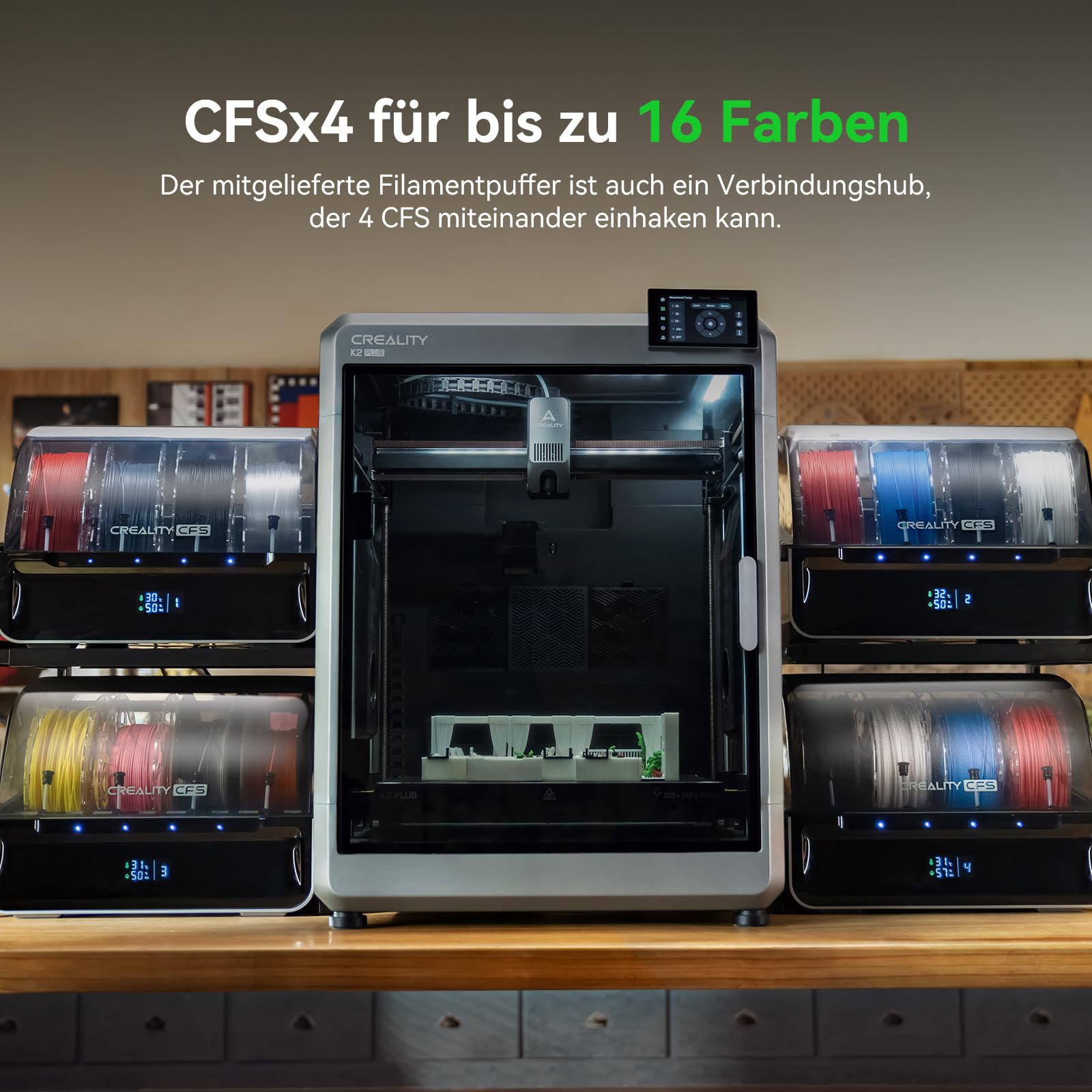 Creality CFS Automatisches Filamentsystem für 3D-Drucker, Automatischer Filamentwechsel, Mehrfarben- & Multimaterialdruck bis 16 Farben, RFID-Erkennung, Kompatibel mit K2 Plus & Hi