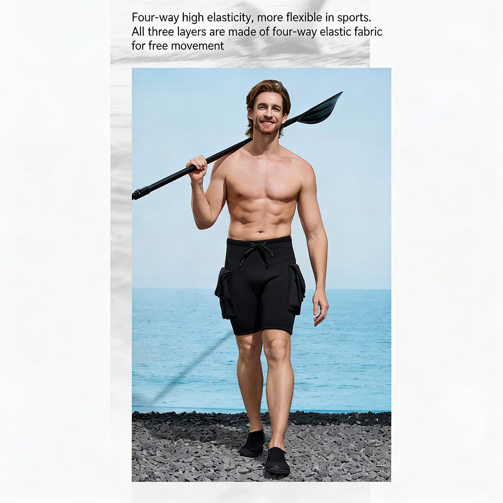 Pantaloncini da Sub da Uomo da 3 Mm, Pantaloni da Muta Termica da Sub con Cintura Regolabile e Tasche Utili per lo Snorkeling e il Nuoto