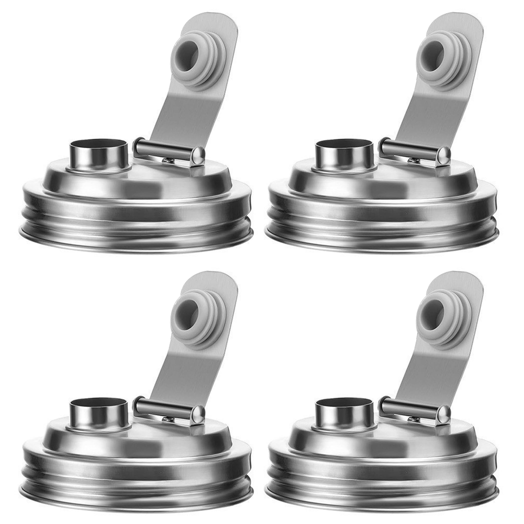 Faroby 4pcs Mason Jar Drinking Lids, Leak-proof Stainless Steel Flip Mason Jar Sip Lid For Regular Mouth, Silver, Drinking Lids