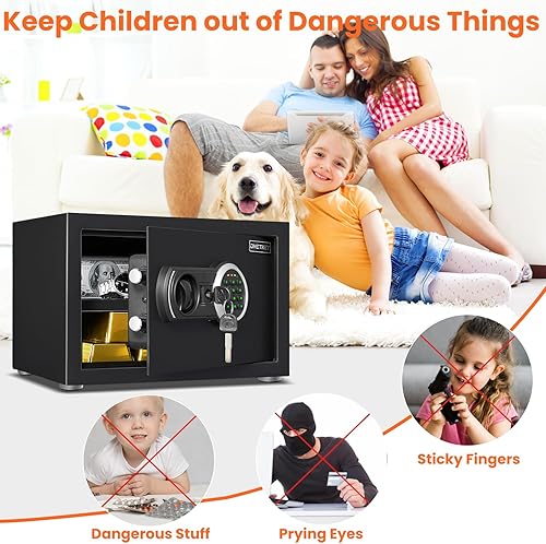 Miniatura 7 de Omethey Caja de seguridad pequeña de 0.5 Cub a prueba de fuego, impermeable, de acceso rápido, caja fuerte digital para el hogar con teclado