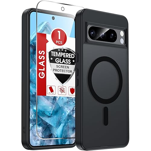 LeYi for Pixel-8-Pro Case: [Mag-Safe Fit] Google Pixel 8 Pro Case with Screen Protector, Textured Unlocked Smartphones 8pro Cover, Rugged Luxury Translucent Shell Funda para Pixel 8 Pro Phone, Black