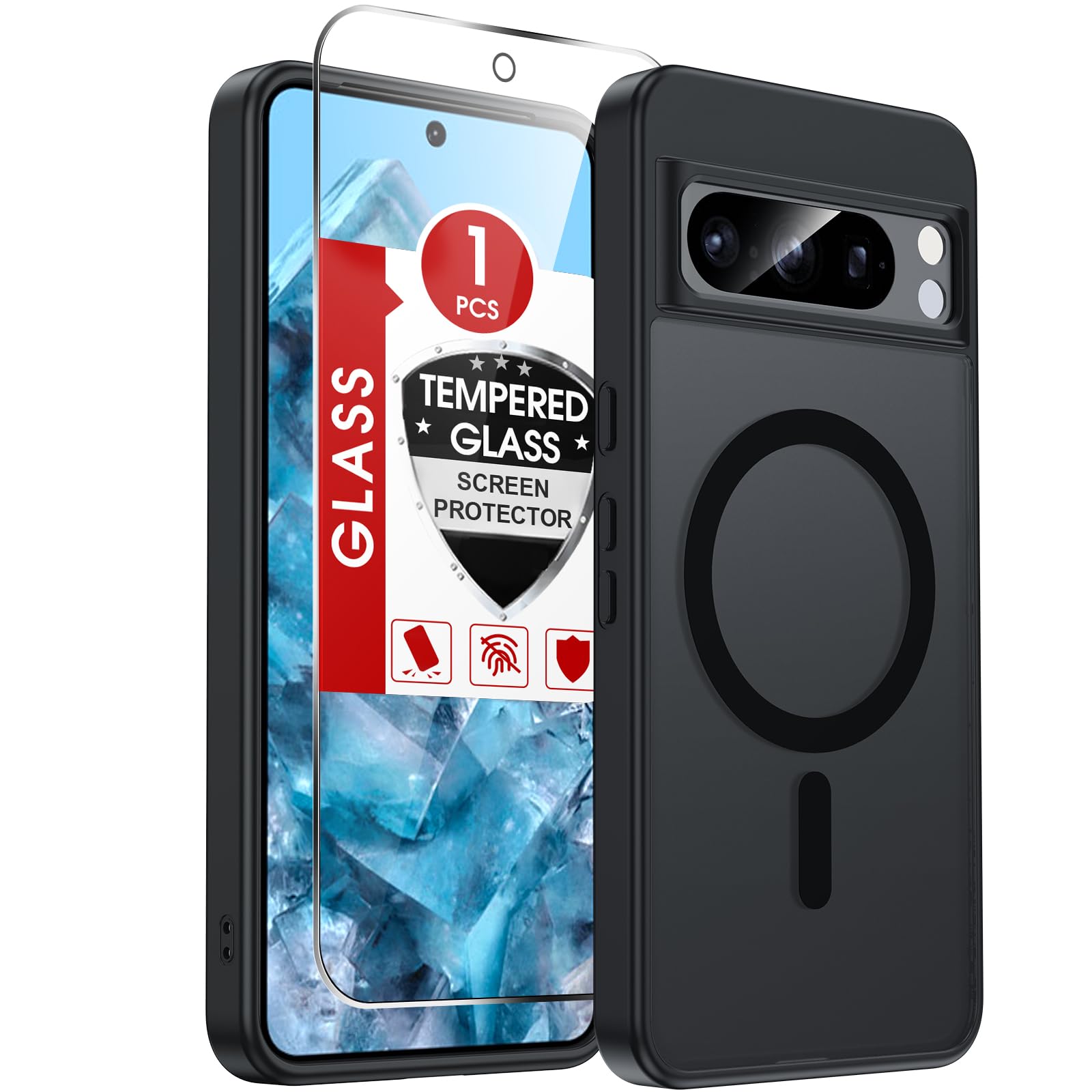 LeYi for Pixel-8-Pro Case with Screen Protector [Mag-Safe Fit], Black Black Pixel 8 Pro (6.7 Inch)