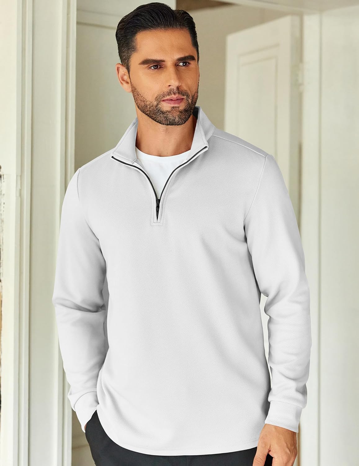 COOFANDY Men's Quarter Zip Up Pullover Lightweight Mock Neck Sweatshirt Casual Long Sleeve Polo Shirt - Image 4