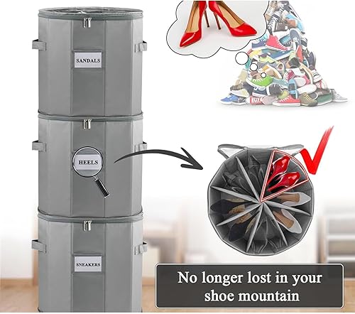 Miniatura 3 de WEALTH, Organizador de almacenamiento de zapatos con divisores, caja redonda de contenedores, gris