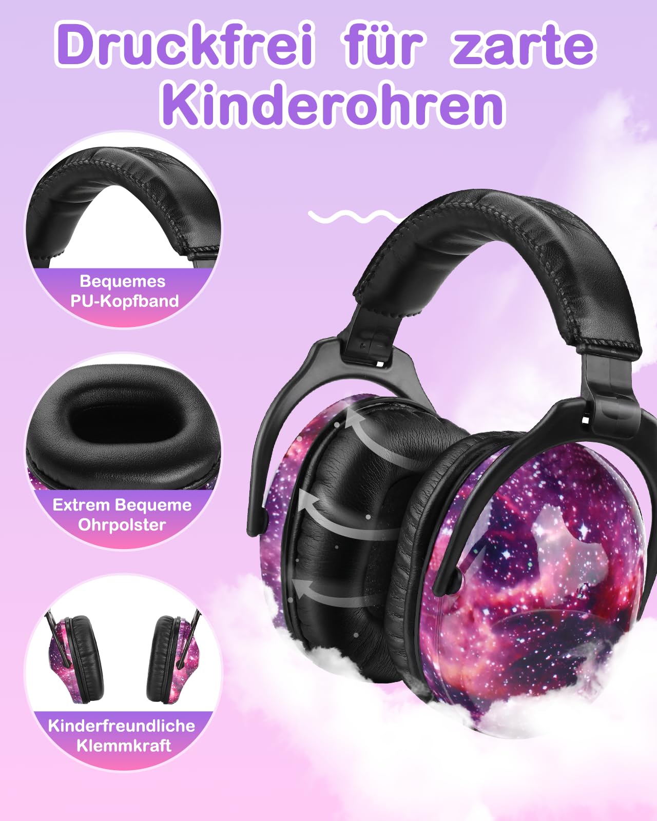 ZOHAN 030 Gehörschutz Kinder, 3-18 Jahre Lärmschutz Kopfhörer Kinder mit Autismus, Passiver Kapselgehörschutz für Grundschüler, Verstellbare Ohrenschützer für Konzert - Galaxie