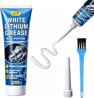 White Lithium Grease, Anti-Seize & Waterproof Lubricant with Built-in Brush for Squeaky Hinges, Stuck Gears, Garage Door Rollers & Track Rails, Works for Cars, Boats, Machinery & Home, 3oz Tube