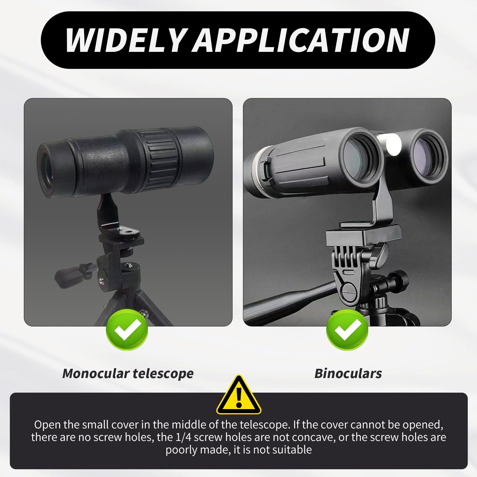 L Metal Binocular Adapter, Adaptateur Universel pour trépied binoculaire, Support en L, Adaptateur de Montage en métal 50 mm Compatible avec tous les trépieds 1/4, télescope, caméra, Noir